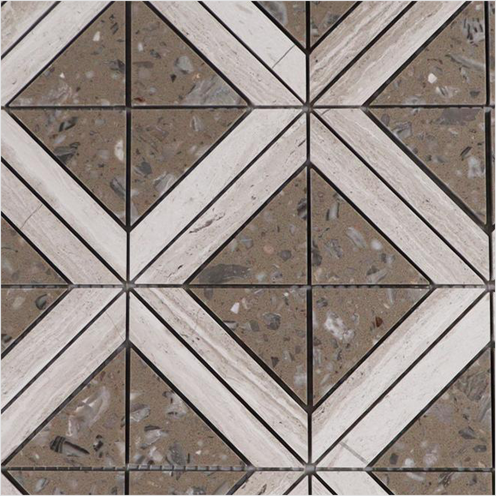 Prezio Stone Diamond Lattice Mosaic, Marble and Travertine Parquet Sheet - c3 finish swatch