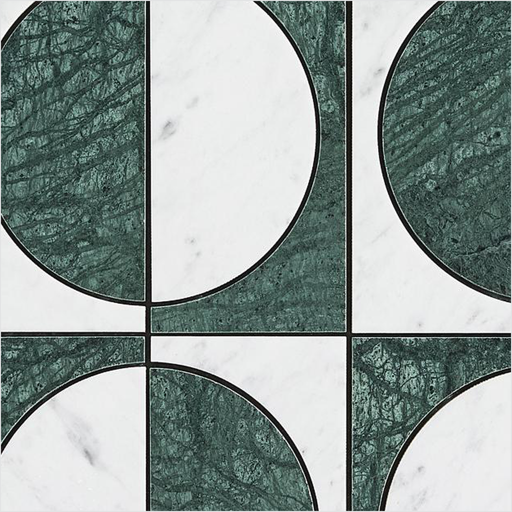 Prezio Stone Half Moon Checker Waterjet Mosaic, Marble in Three Checker Colorways - c3 finish swatch