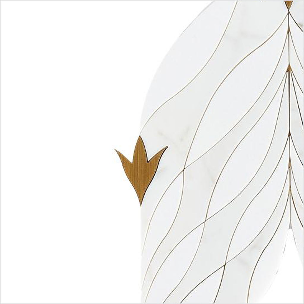 Prezio Stone Feather Arrow Waterjet Mosaic with Brass Accents, Marble in Four Colorways - c4 finish swatch
