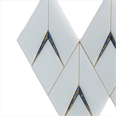 Prezio Stone Dimensional Rhombus Waterjet Mosaic, Marble with Metal Chevron Inlay - c4 finish swatch
