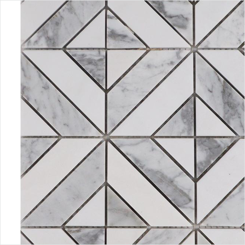 Prezio Stone Diamond Lattice Mosaic, Marble and Travertine Parquet Sheet - c4 finish swatch