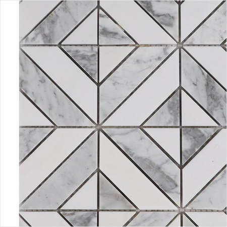 Prezio Stone Diamond Lattice Mosaic, Marble and Travertine Parquet Sheet - c4 finish swatch