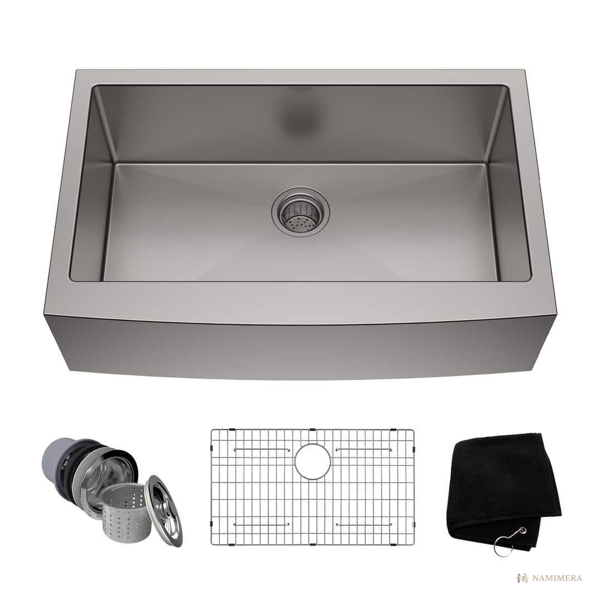 Namimera 33 in. Farmhouse Apron-Front 16-Gauge Stainless Steel Single Bowl Kitchen Sink - front view