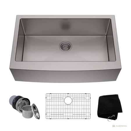 Namimera 33 in. Farmhouse Apron-Front 16-Gauge Stainless Steel Single Bowl Kitchen Sink - front view