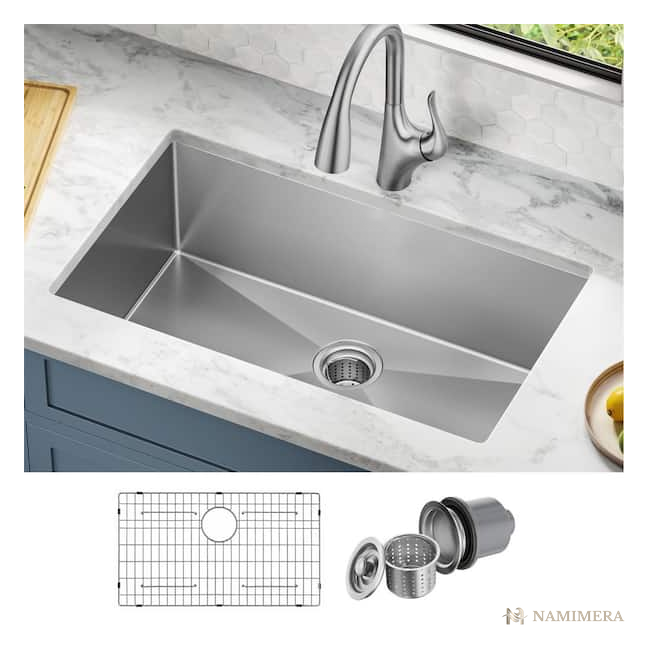 Namimera 30 in. Undermount 16-Gauge Stainless Steel Single Bowl Kitchen Sink - detail view