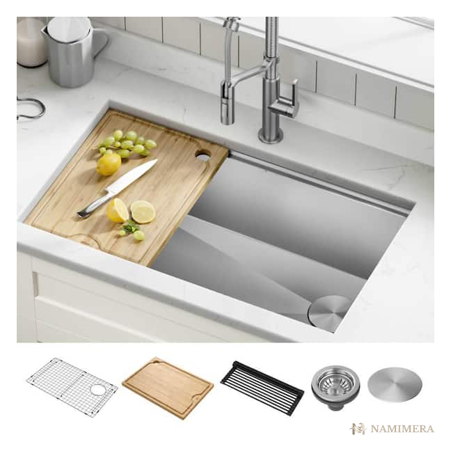 Namimera 30 in. Undermount 16-Gauge Stainless Steel Workstation Kitchen Sink - detail view