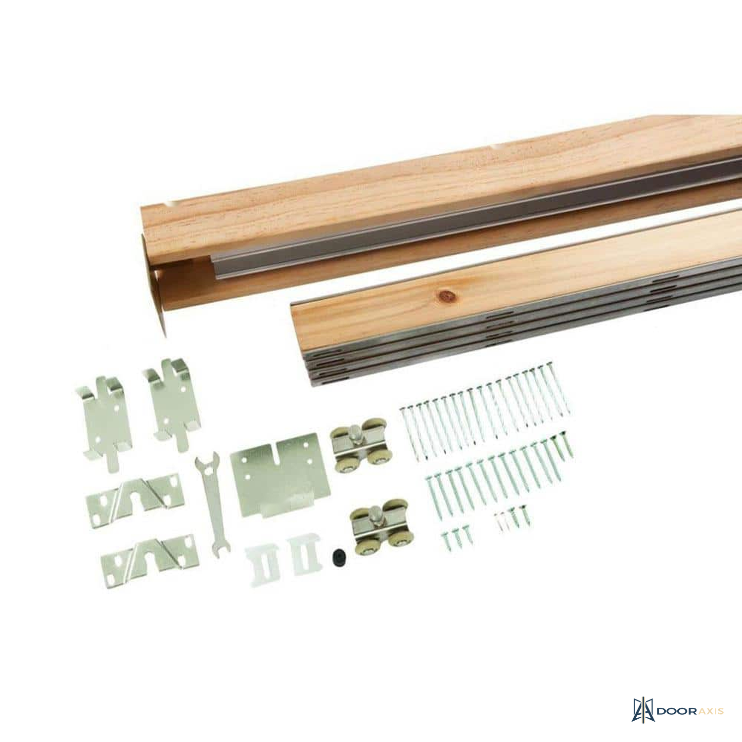 Door Axis 36 in Steel Pocket Door Frame Set with Aluminum Track - front view