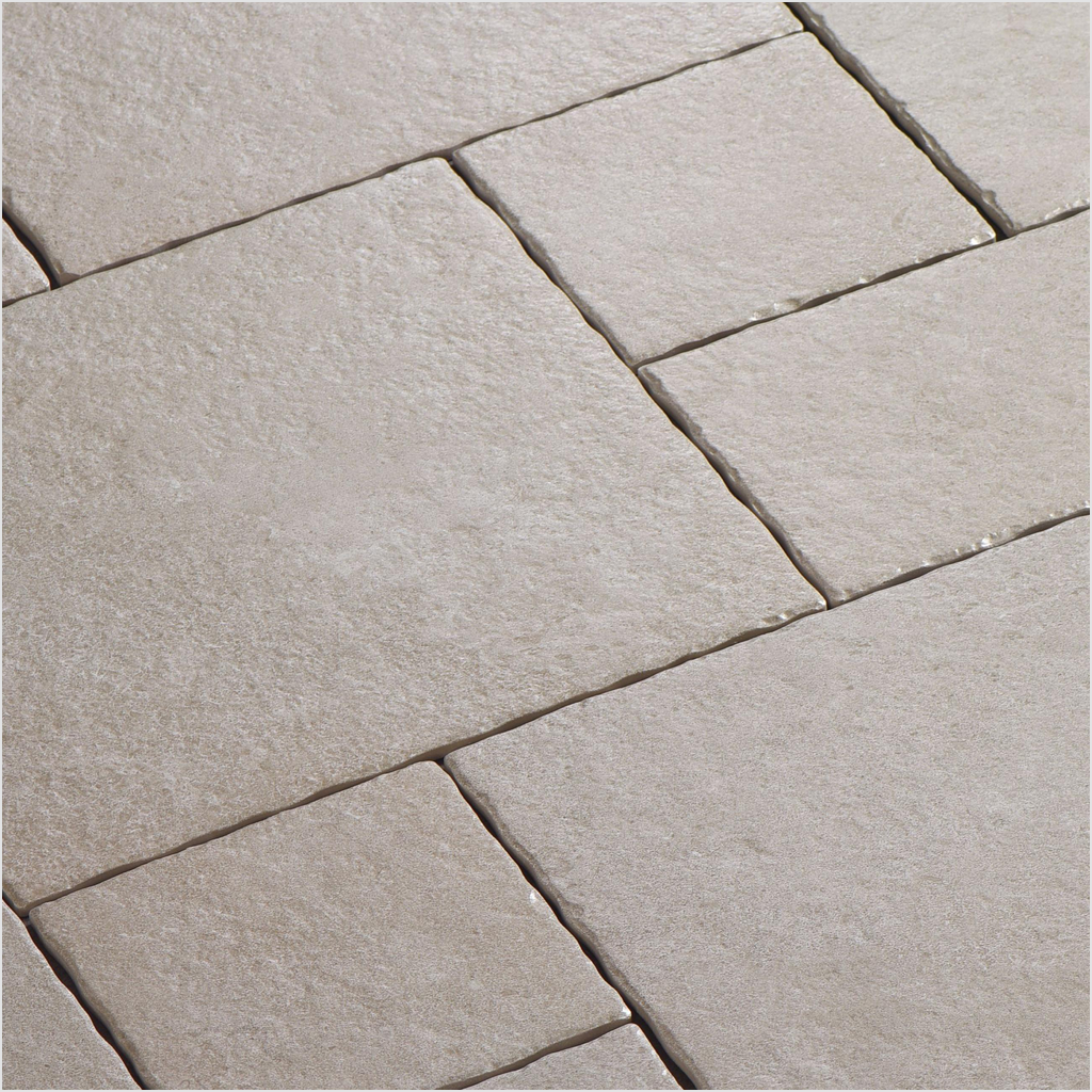 Prezio Stone Burgundy Grey Limestone Look Porcelain Tile, Modular Set - set finish swatch