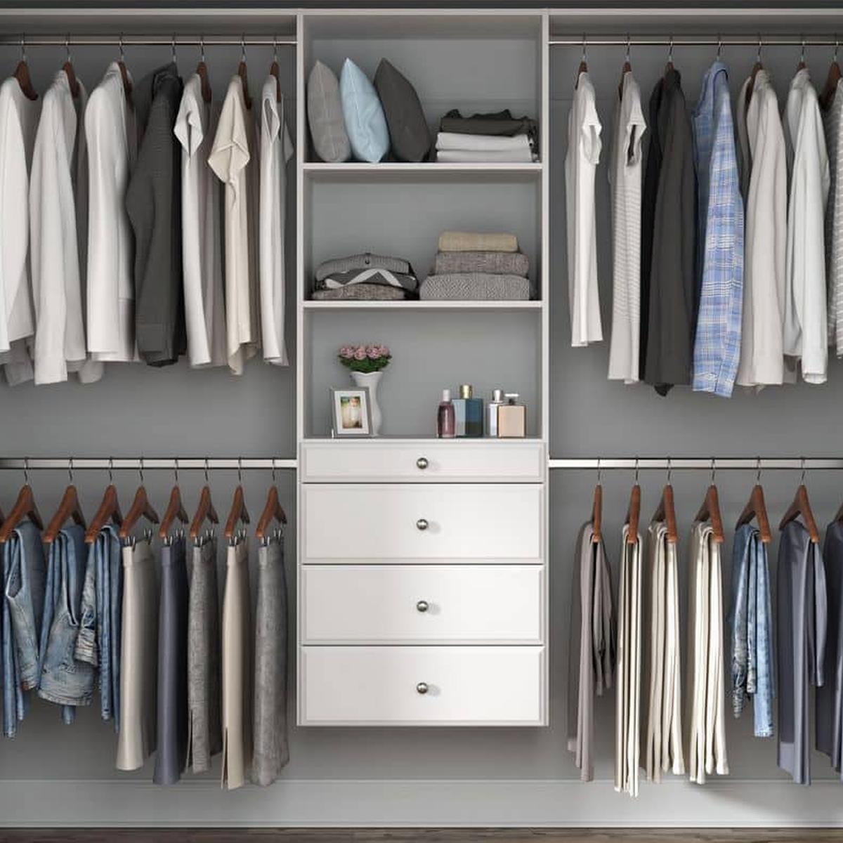 Vista Closet 60 in. to 96 in. W Adjustable Wall-Hung Wood Closet System - white finish swatch