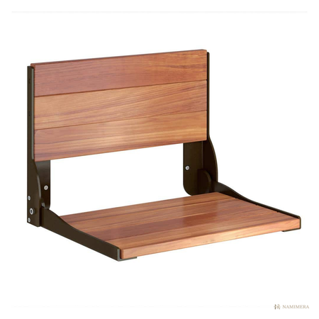 Namimera Fold-Down Teak Shower Seat, ADA Compliant, 400 lb Rated, Oil Rubbed Bronze Frame - front view