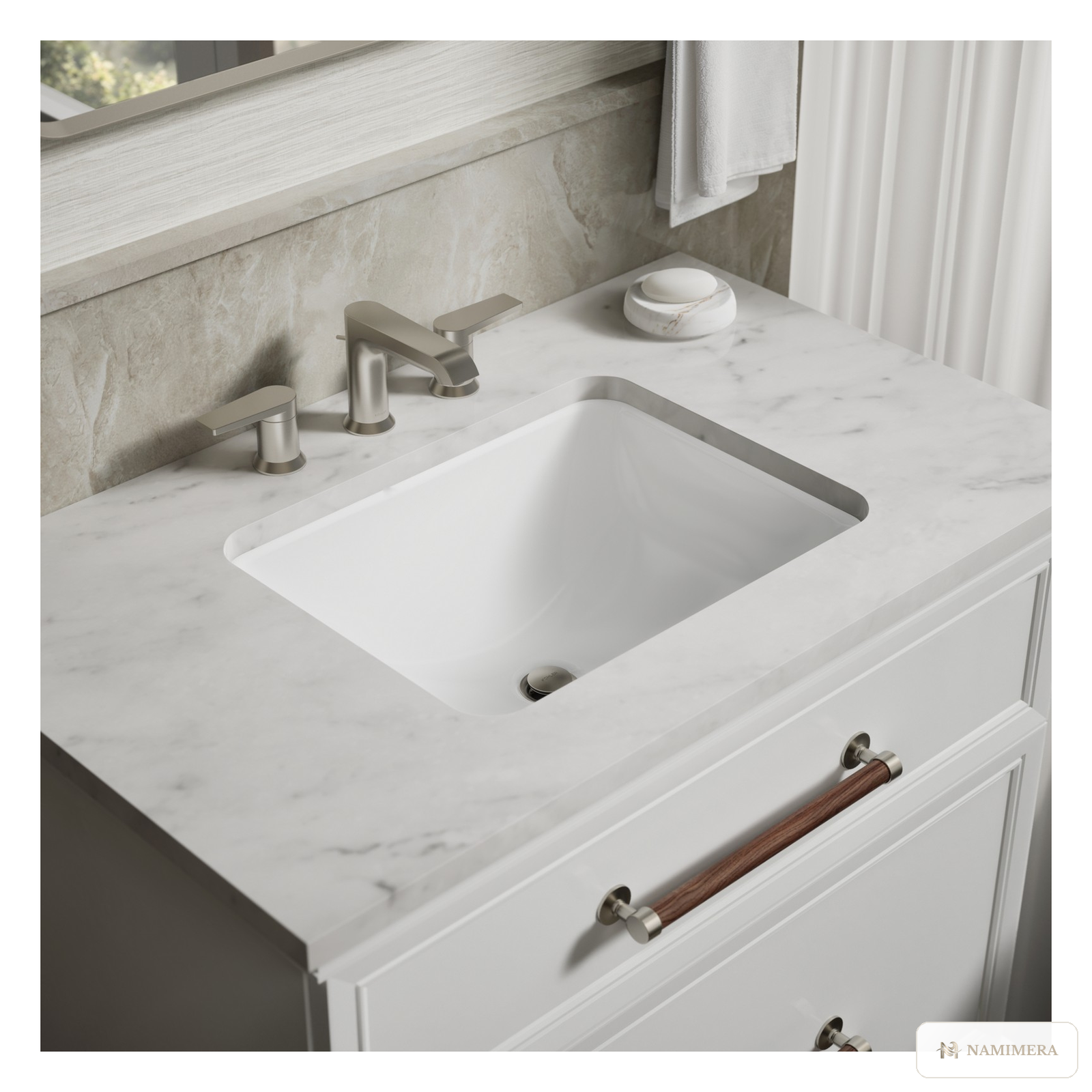 Namimera 20-1/2 in. Undermount Rectangular Vitreous China Bathroom Sink, White - installed view